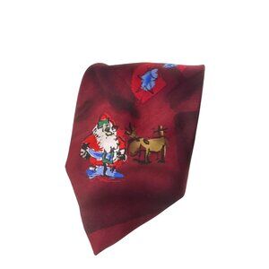 Jerry Garcia Christmas Tie Red Silk Reindeer Holiday Print Vintage Neckwear